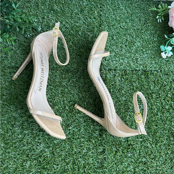 Stuart Weitzman Nudistcurve Patent adobe Nude color Ankle strap sandal size 7.5 - Picture 13 of 16